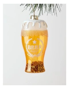Eucalyptus Christmas Glass Beer Hanging Ornament 10cm in Gold