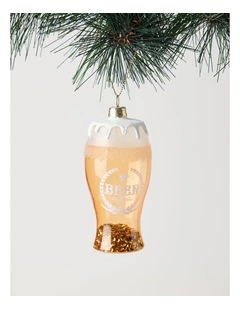 Eucalyptus Christmas Glass Beer Hanging Ornament 10cm in Gold