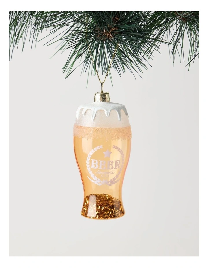 Eucalyptus Christmas Glass Beer Hanging Ornament 10cm in Gold image 1