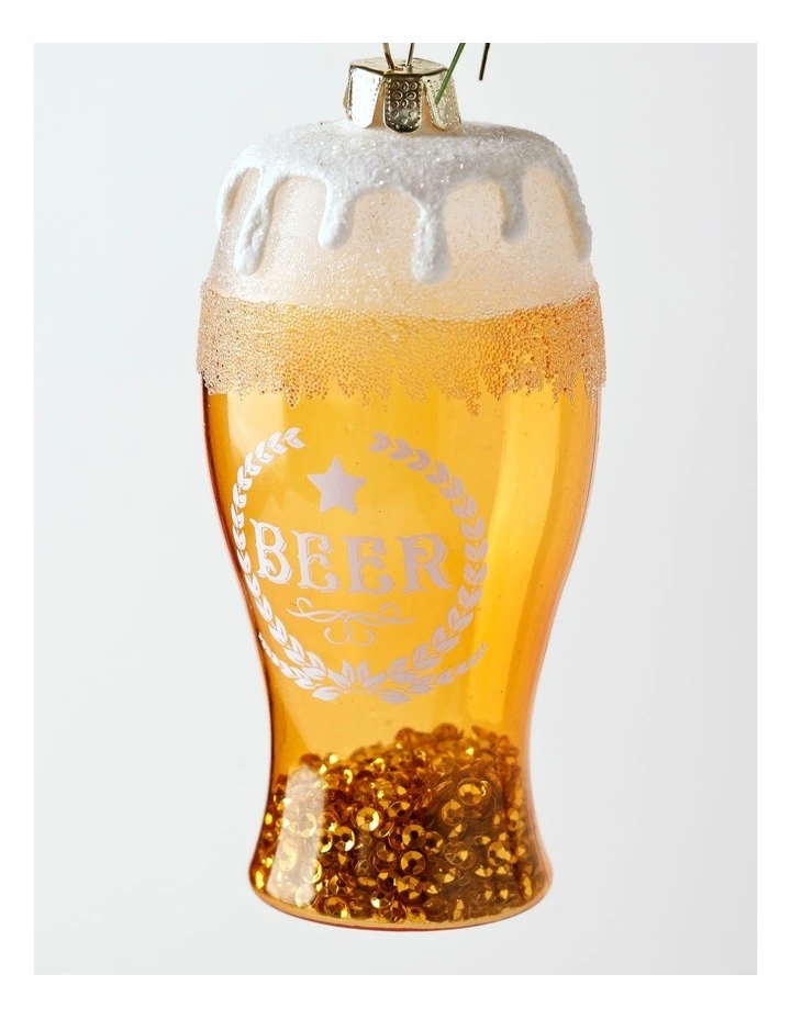 Eucalyptus Christmas Glass Beer Hanging Ornament 10cm in Gold image 2