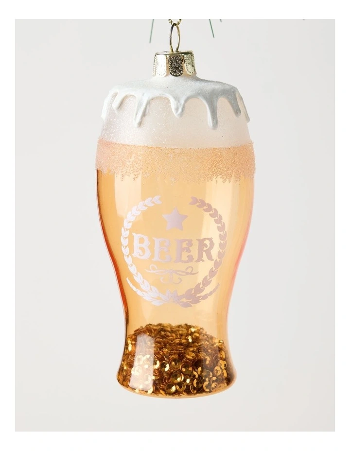 Eucalyptus Christmas Glass Beer Hanging Ornament 10cm in Gold image 2