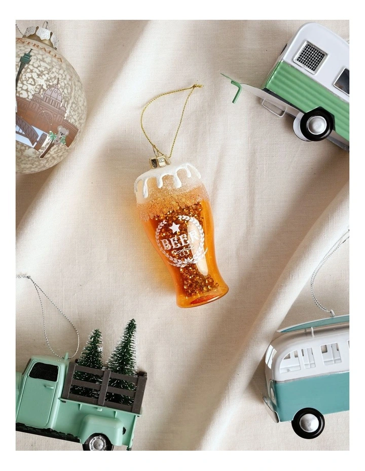 Eucalyptus Christmas Glass Beer Hanging Ornament 10cm in Gold image 3