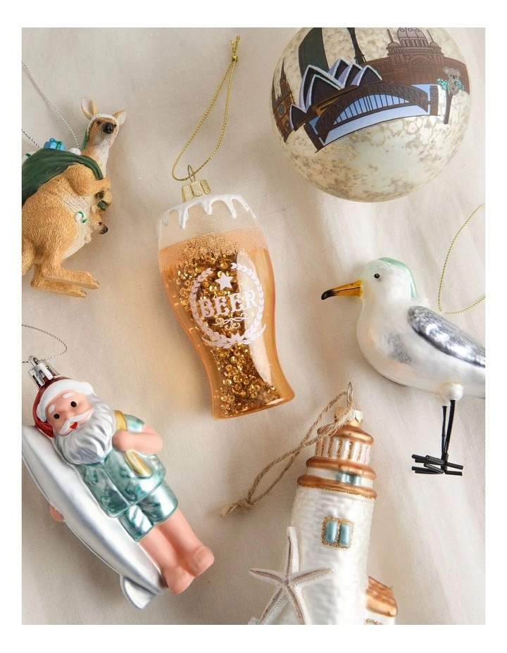 Eucalyptus Christmas Glass Beer Hanging Ornament 10cm in Gold image 3