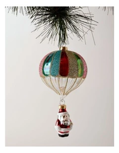 Candyland Christmas Glass Hot Air Balloon Santa Hanging Ornament 15cm in Multi