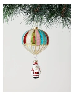 Nostalgia Christmas Glass Hot Air Balloon Santa Hanging Ornament 15cm in Multi