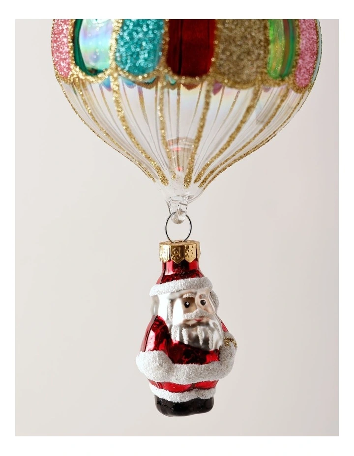 Candyland Christmas Glass Hot Air Balloon Santa Hanging Ornament 15cm in Multi image 2