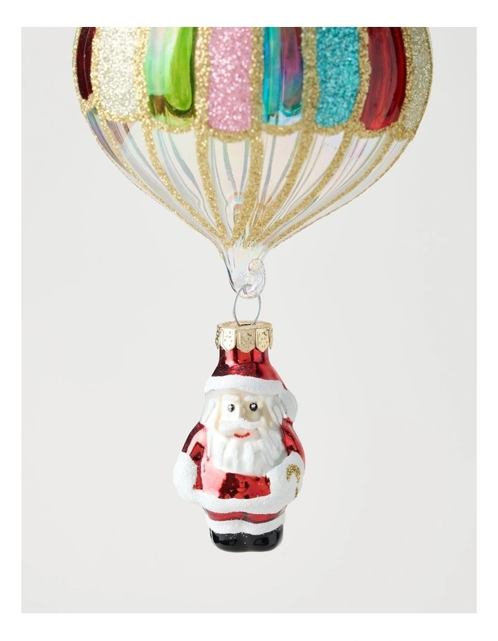 Nostalgia Christmas Glass Hot Air Balloon Santa Hanging Ornament 15cm in Multi image 2