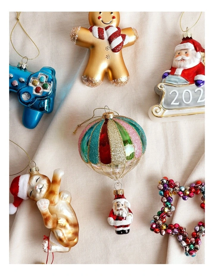 Candyland Christmas Glass Hot Air Balloon Santa Hanging Ornament 15cm in Multi image 3