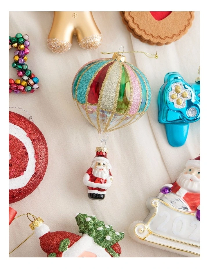 Nostalgia Christmas Glass Hot Air Balloon Santa Hanging Ornament 15cm in Multi image 3