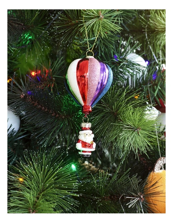 Candyland Christmas Glass Hot Air Balloon Santa Hanging Ornament 15cm in Multi image 4