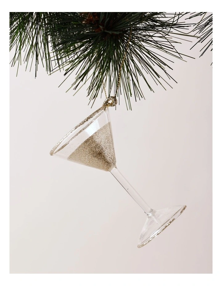 Luxe Christmas Glass Champagne Glitter Martini Hanging Ornament image 1