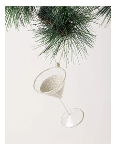 Luxe Christmas Glass Champagne Glitter Martini Hanging Ornament
