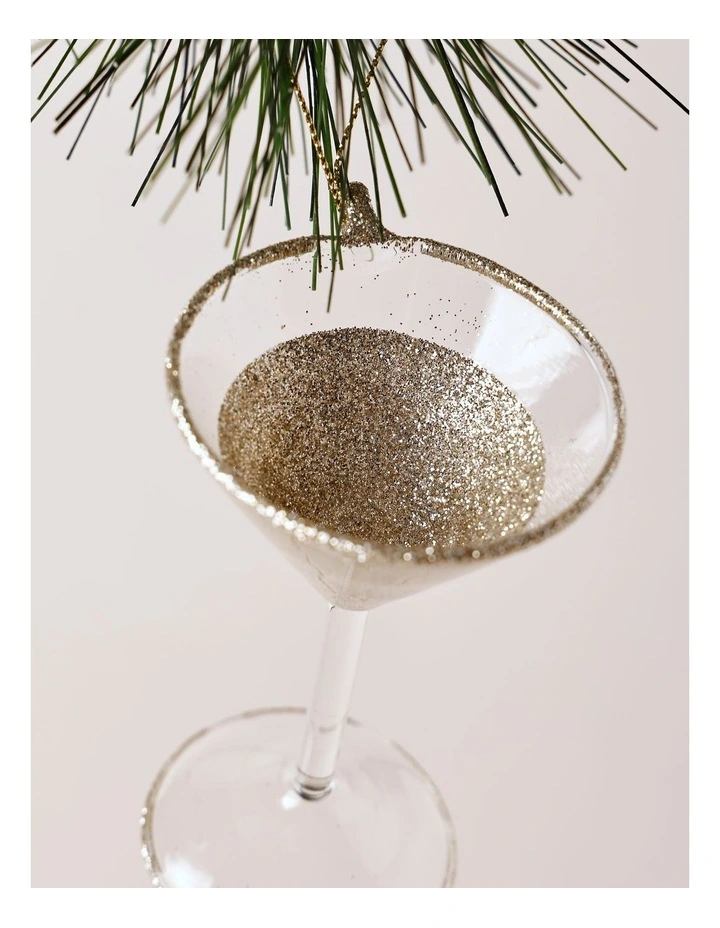 Luxe Christmas Glass Champagne Glitter Martini Hanging Ornament image 2