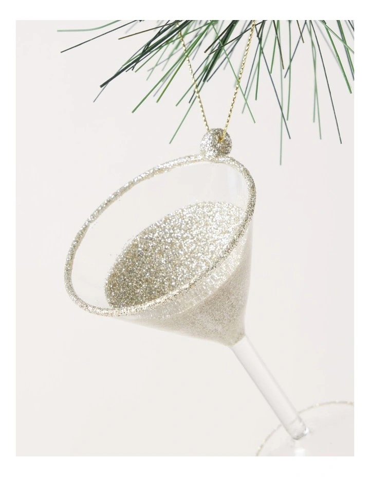 Luxe Christmas Glass Champagne Glitter Martini Hanging Ornament image 2