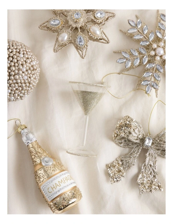 Luxe Christmas Glass Champagne Glitter Martini Hanging Ornament image 3