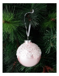 Luxe Christmas Pink Dripped Beaded Bauble