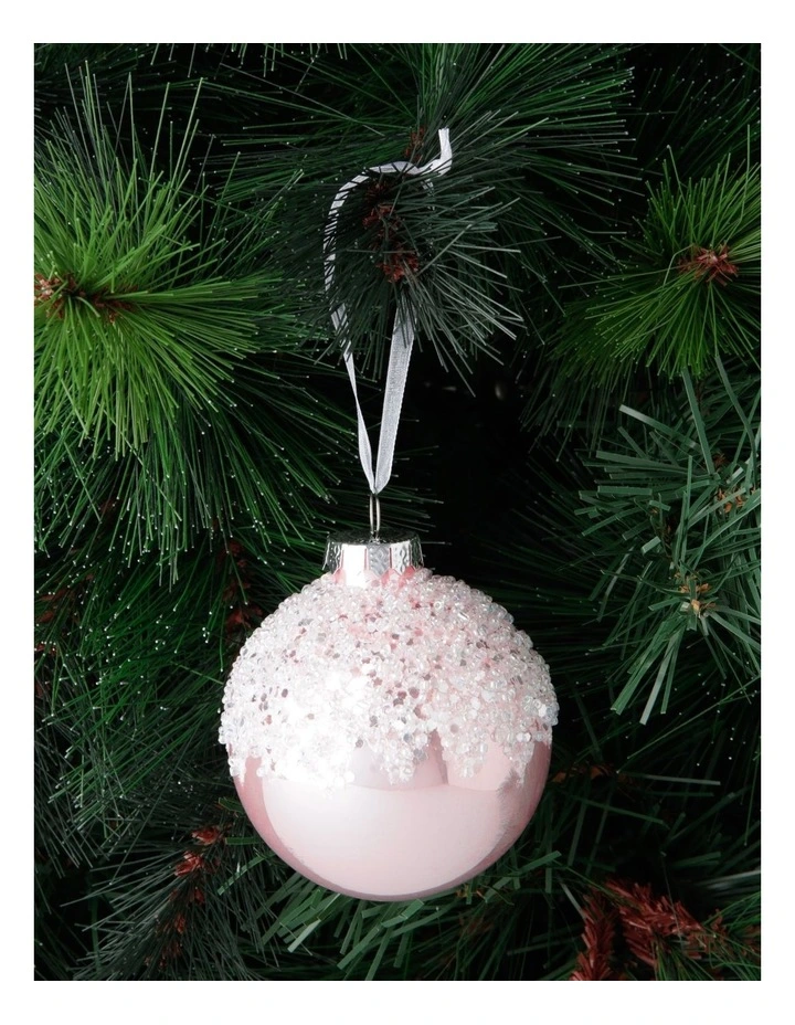 Luxe Christmas Pink Dripped Beaded Bauble image 1