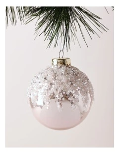 Luxe Christmas Pink Dripped Beaded Bauble