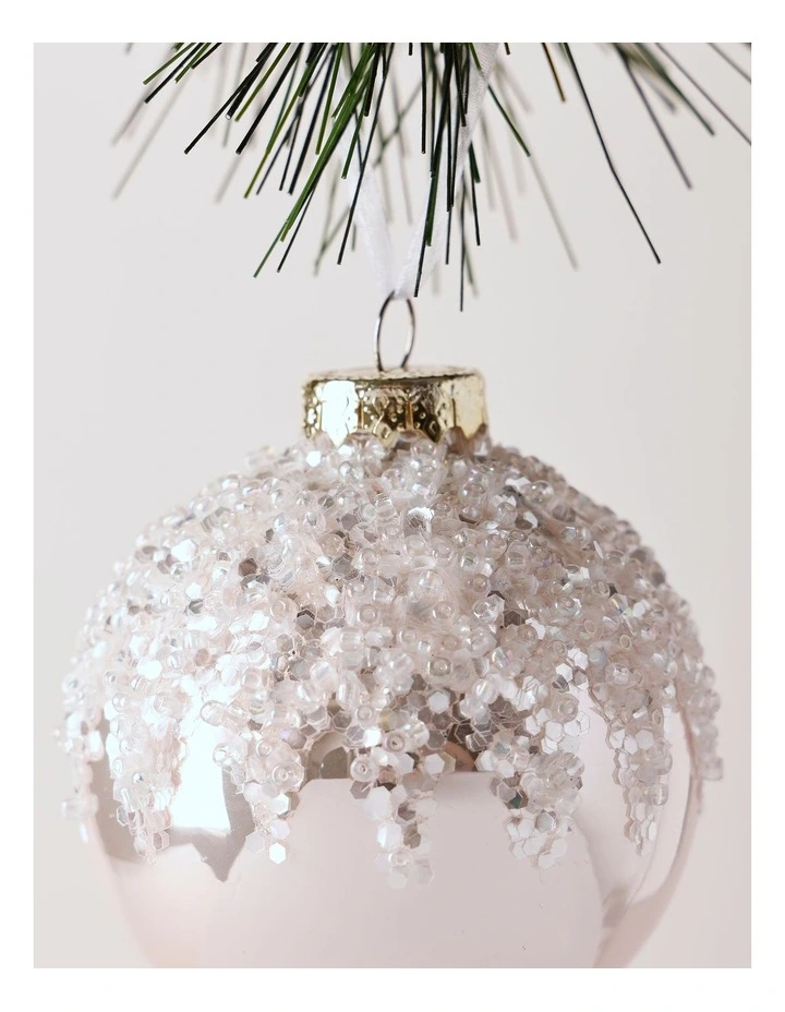 Luxe Christmas Pink Dripped Beaded Bauble image 2