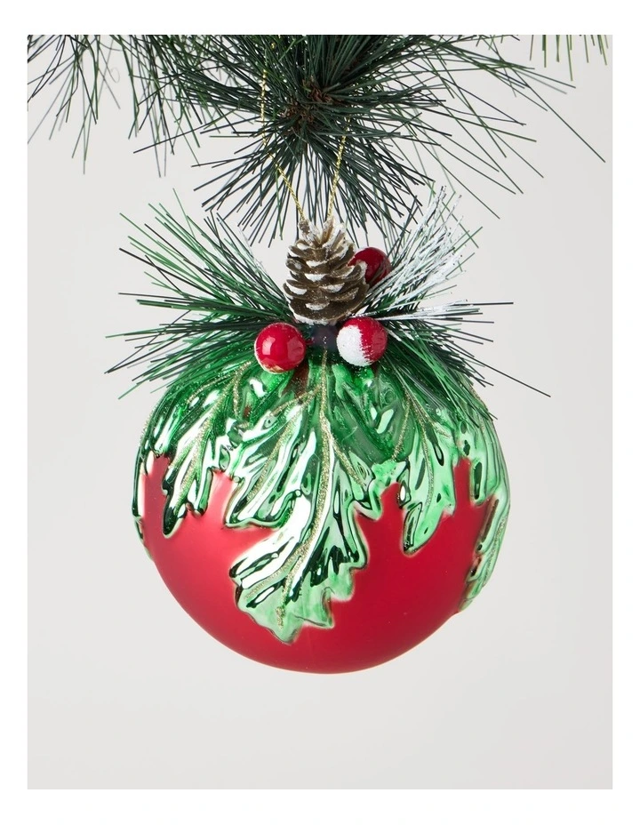 Heirloom Christmas Glass Mistletoe with Pinecone Foliage BaubleRed: 12cm image 1