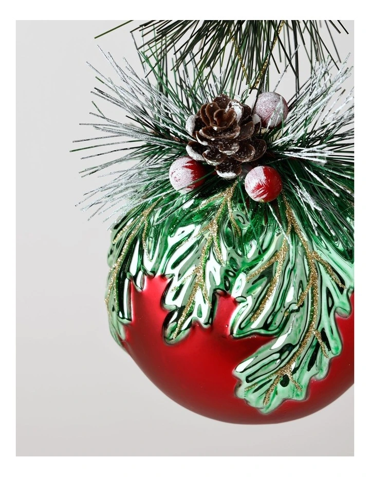 Heirloom Christmas Glass Mistletoe with Pinecone Foliage BaubleRed: 12cm image 2