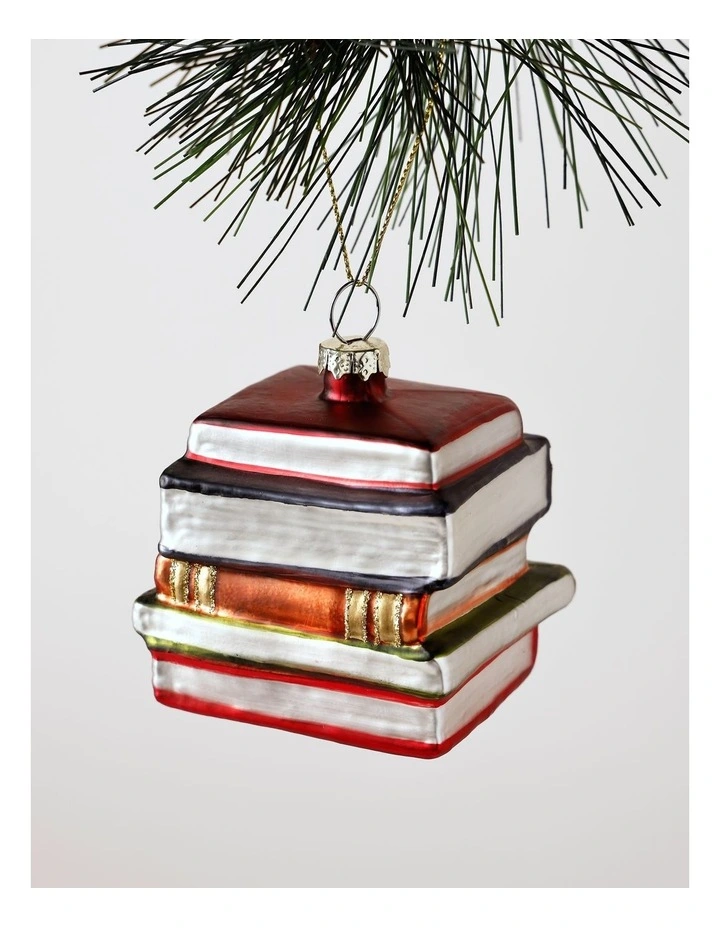 Heirloom Christmas Glass Stacked Books OrnamentRed/Blue: 6 cm image 1