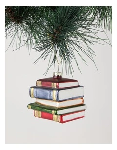 Heirloom Christmas Glass Stacked Books OrnamentRed/Blue: 6 cm