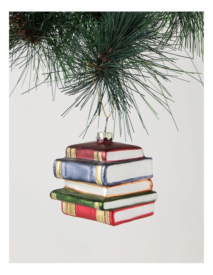 Heirloom Christmas Glass Stacked Books OrnamentRed/Blue: 6 cm image 1