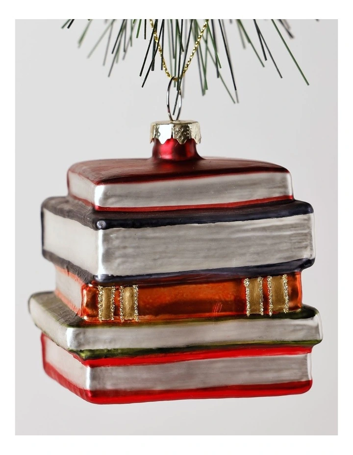 Heirloom Christmas Glass Stacked Books OrnamentRed/Blue: 6 cm image 2