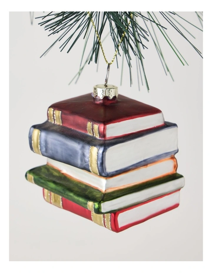Heirloom Christmas Glass Stacked Books OrnamentRed/Blue: 6 cm image 2