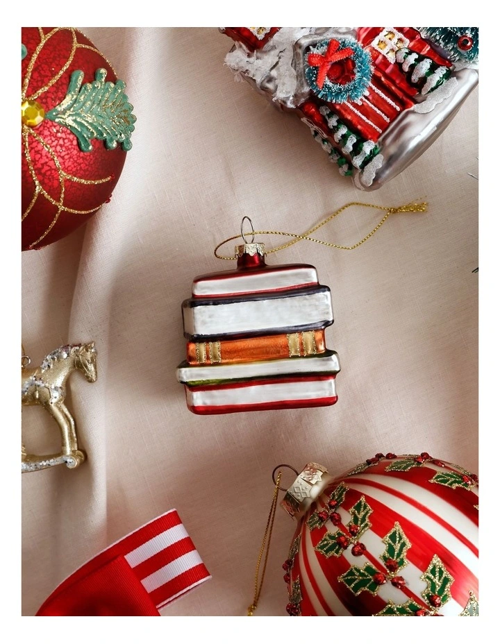 Heirloom Christmas Glass Stacked Books OrnamentRed/Blue: 6 cm image 3