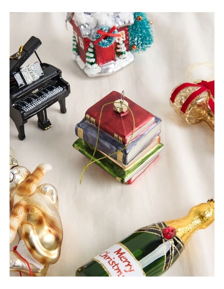 Heirloom Christmas Glass Stacked Books OrnamentRed/Blue: 6 cm image 3