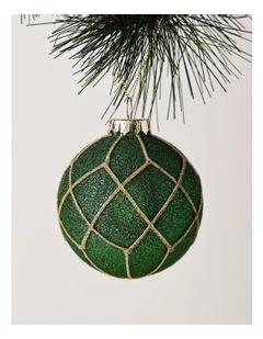 Heirloom Christmas Glass Beaded Diamond Grid BaubleGreen: 8cm