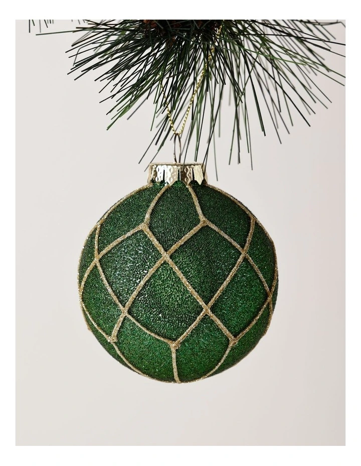 Heirloom Christmas Glass Beaded Diamond Grid BaubleGreen: 8cm image 1