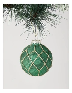 Heirloom Christmas Glass Beaded Diamond Grid BaubleGreen: 8cm
