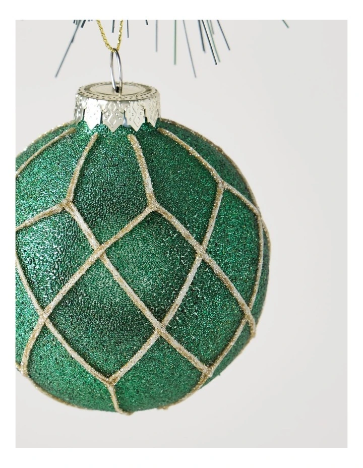 Heirloom Christmas Glass Beaded Diamond Grid BaubleGreen: 8cm image 2