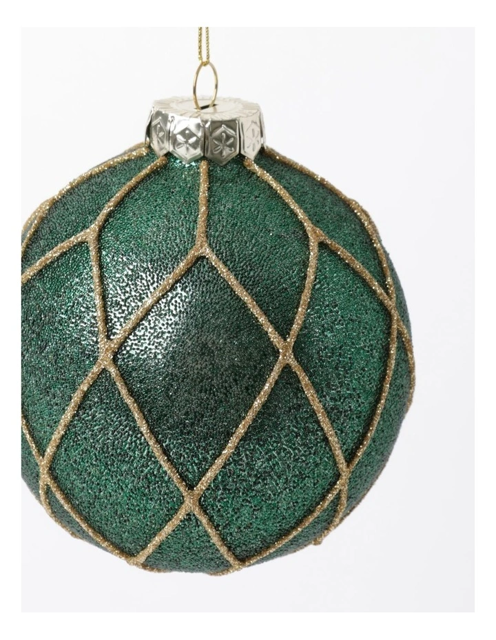Heirloom Christmas Glass Beaded Diamond Grid BaubleGreen: 8cm image 4