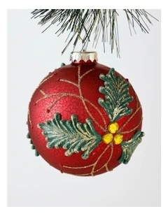 Heirloom Christmas Glass Holly Leaf Bauble OrnamentRed: 10cm
