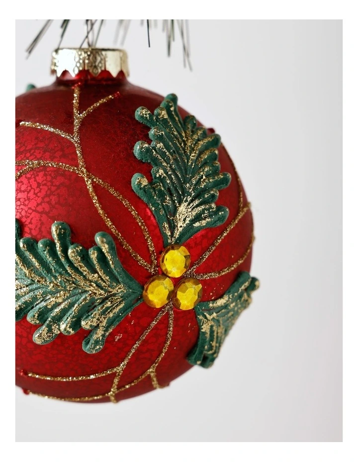 Heirloom Christmas Glass Holly Leaf Bauble OrnamentRed: 10cm image 2