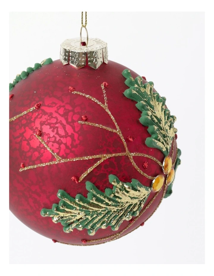 Heirloom Christmas Glass Holly Leaf Bauble OrnamentRed: 10cm image 4