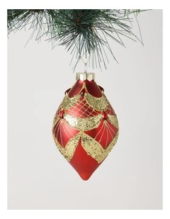 Heirloom Christmas Glass Glitter Deco FinialRed: 13cm