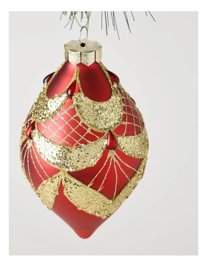 Heirloom Christmas Glass Glitter Deco FinialRed: 13cm image 2