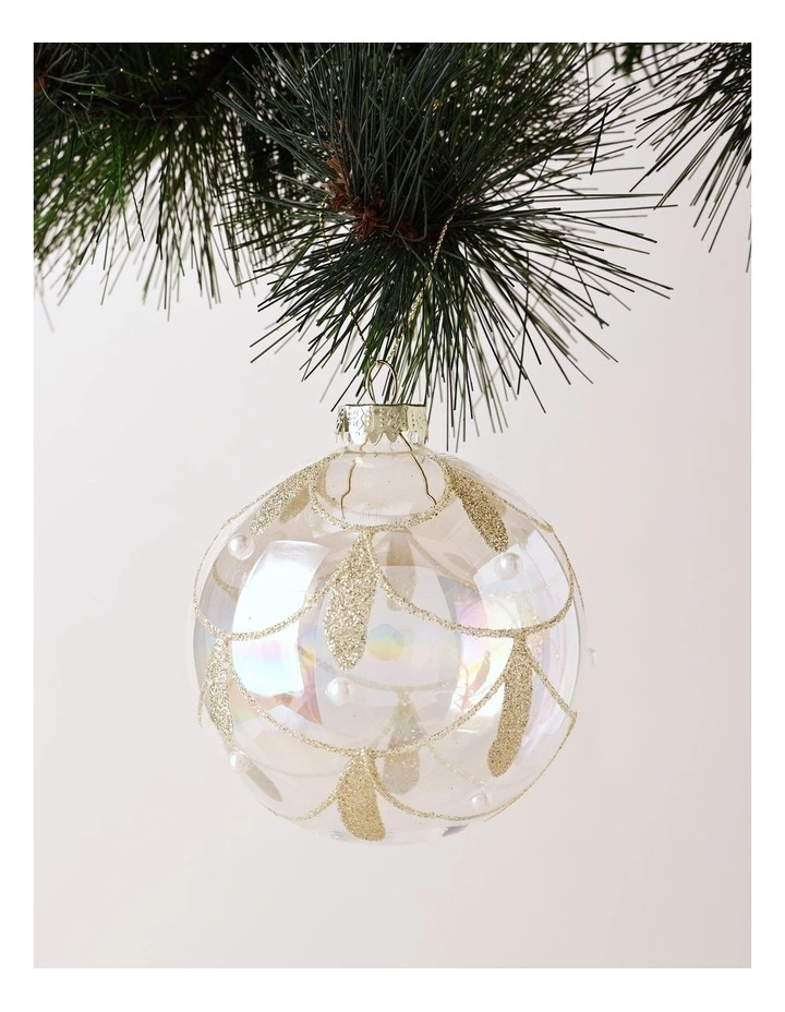 Luxe Christmas Glass Art Deco Pearl Bauble image 1