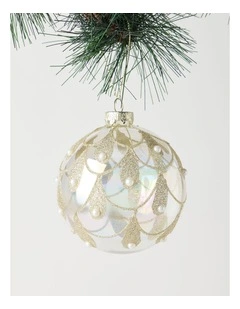 Luxe Christmas Glass Art Deco Pearl Bauble