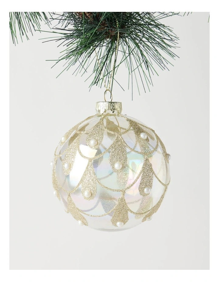 Luxe Christmas Glass Art Deco Pearl Bauble image 1