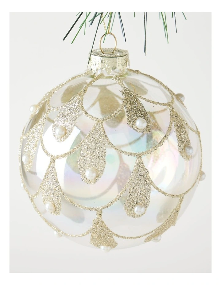 Luxe Christmas Glass Art Deco Pearl Bauble image 2