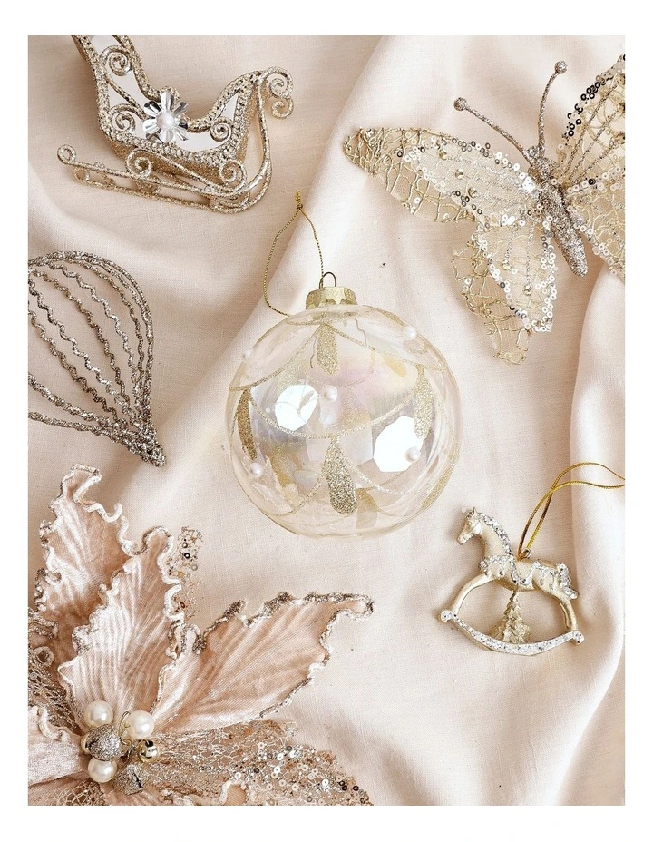 Luxe Christmas Glass Art Deco Pearl Bauble image 3