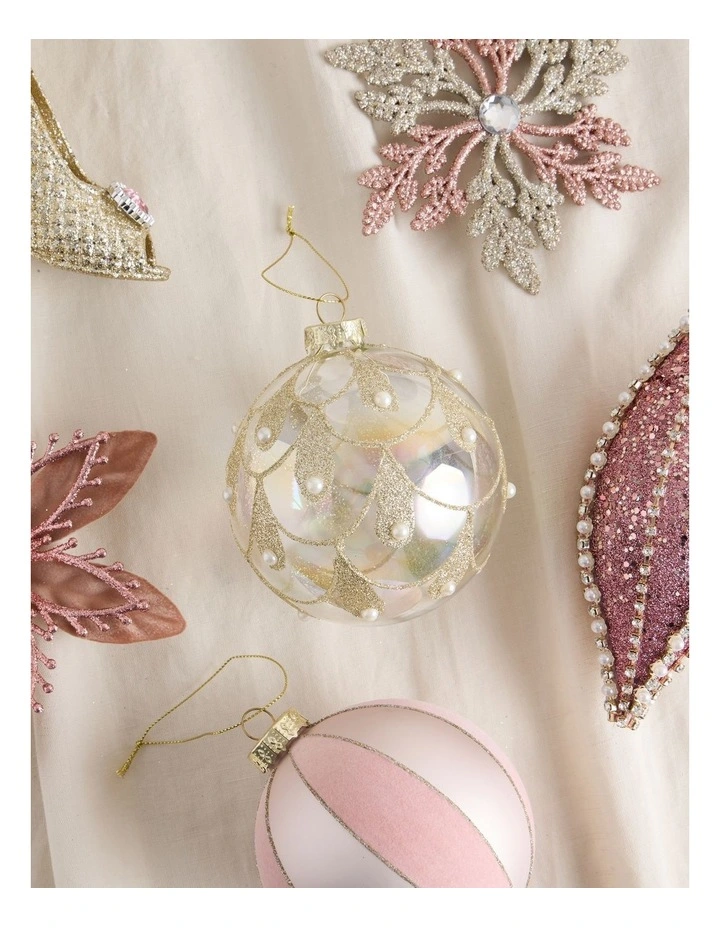 Luxe Christmas Glass Art Deco Pearl Bauble image 3