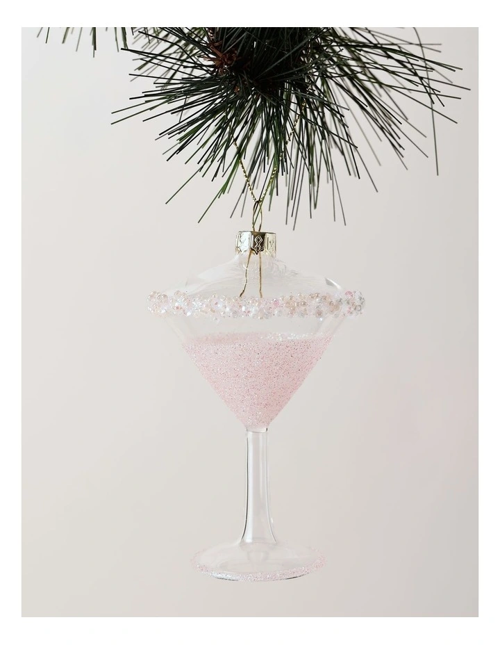 Luxe Christmas Glass Cosmopolitan Cocktail Ornament 12cm in Pink image 1