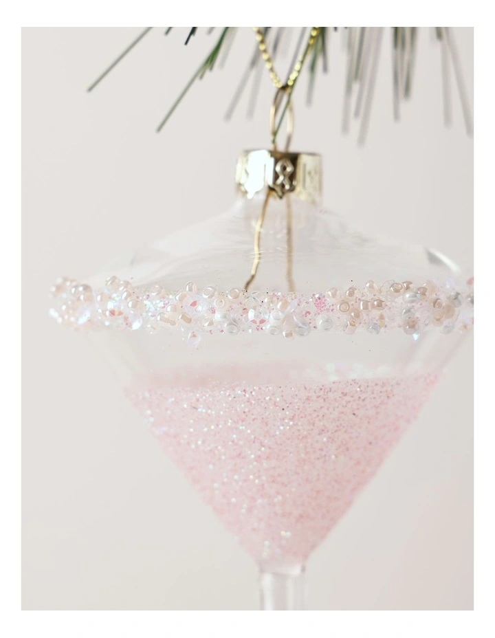 Luxe Christmas Glass Cosmopolitan Cocktail Ornament 12cm in Pink image 2
